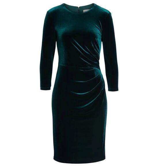 Eliza J Sheath Dress Sz 0 XXS Green Emerald Velvet Ruched Holiday Cocktail Party - Picture 1 of 9